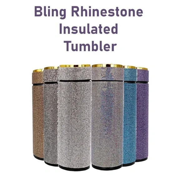 Rhinestone Embellished Insulated Stainless Steel Tumbler Thermal Coffee Cup - Picture 4 of 11